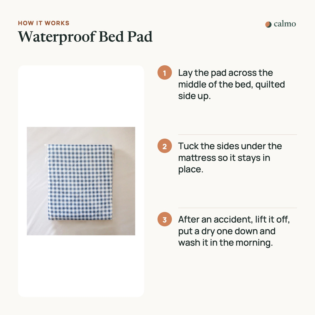 How the Waterproof Bed Pad works, in three steps