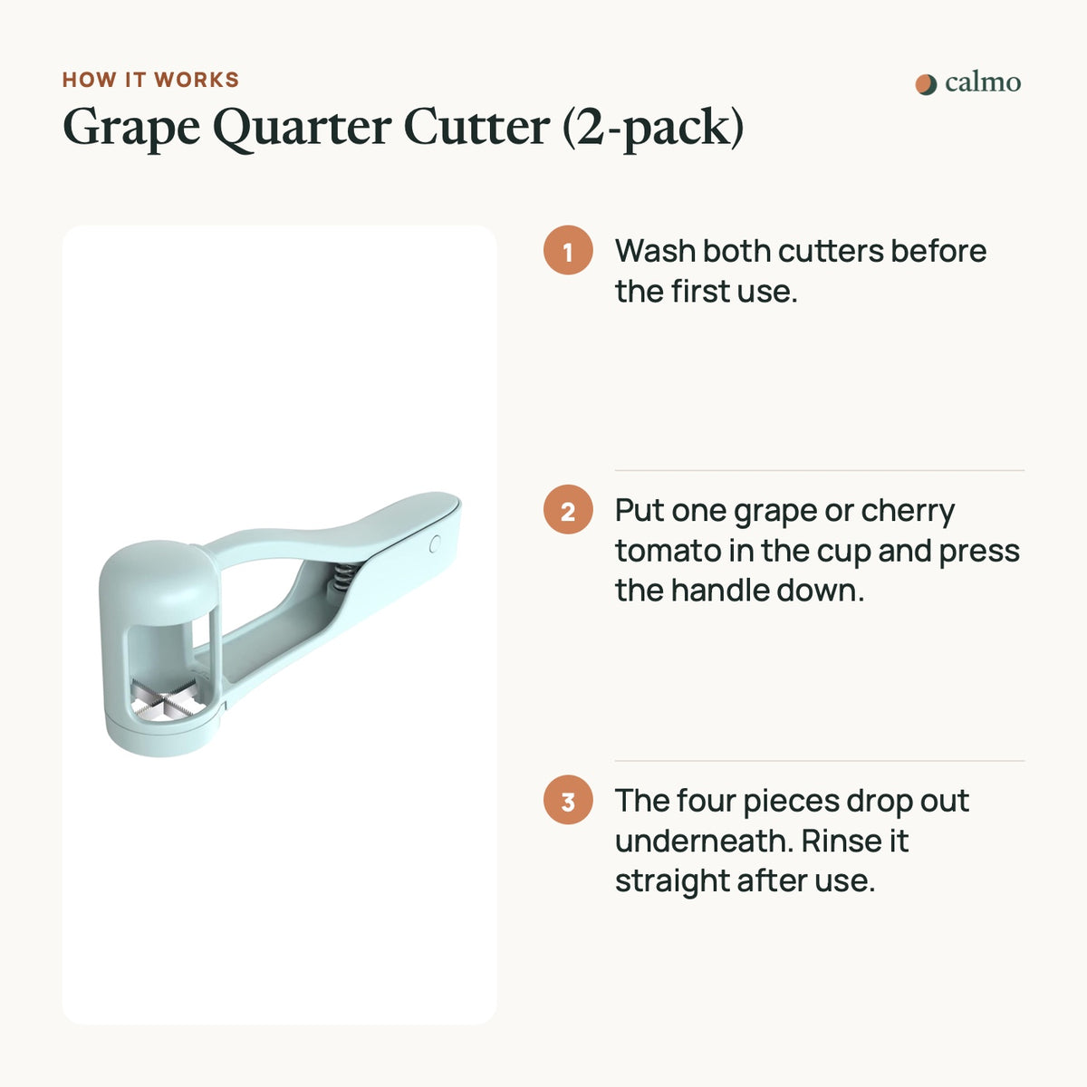 How the Grape Quarter Cutter (2-pack) works, in three steps