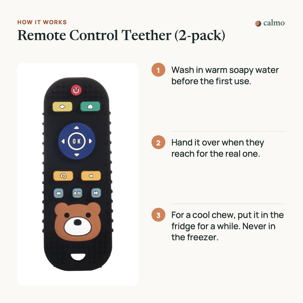 How the Remote Control Teether (2-pack) works, in three steps