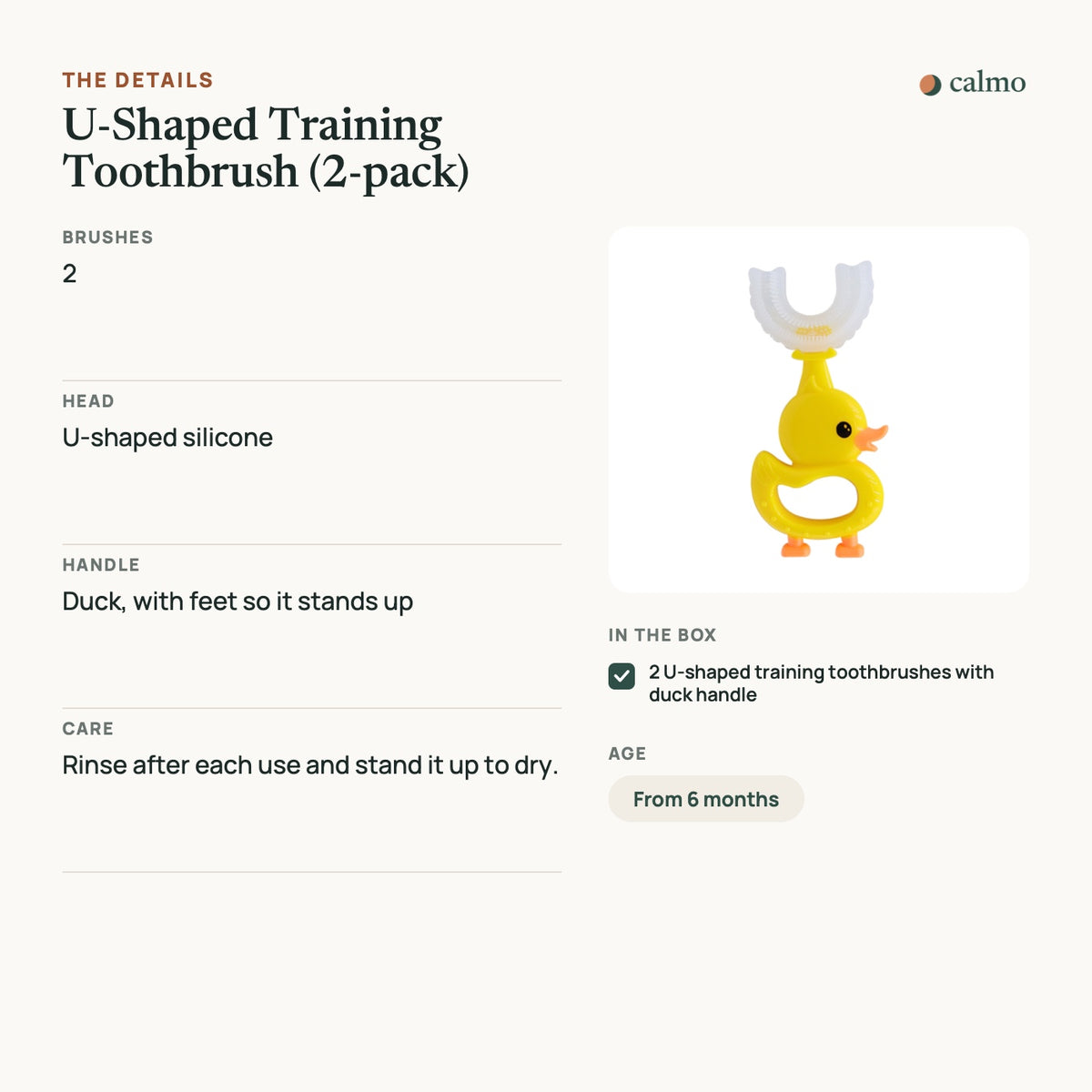 U-Shaped Training Toothbrush (2-pack): sizes, materials, care and what’s in the box