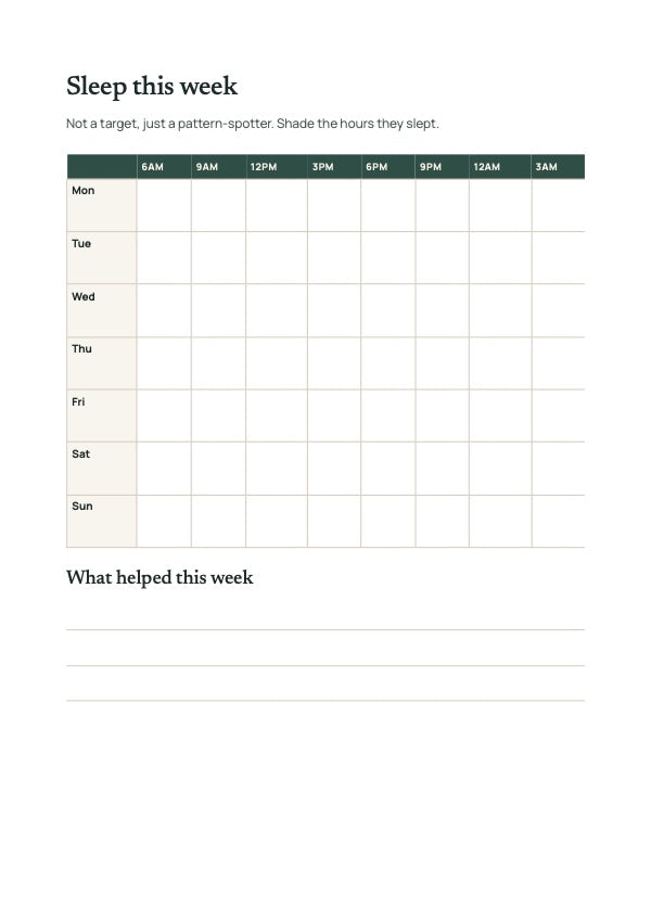 A printable weekly sleep planner